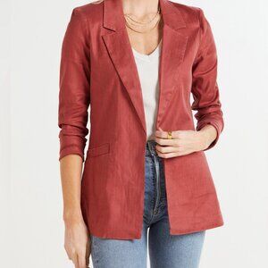 Level 99 Linen Lyocell Blazer L Rose Open Front Minimalist Lightweight Jacket